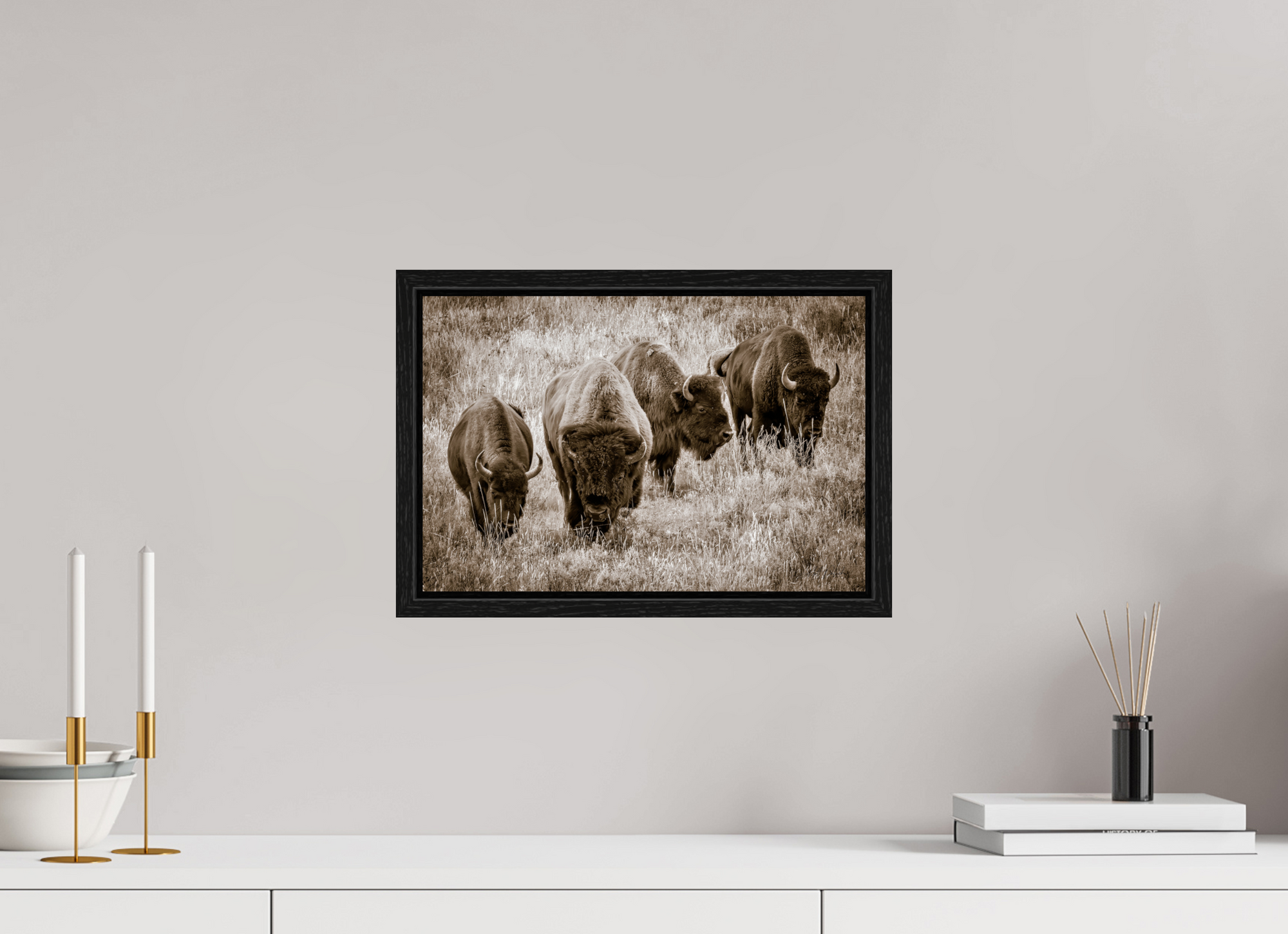 15 x 10″, Floater Frame Bison Harem