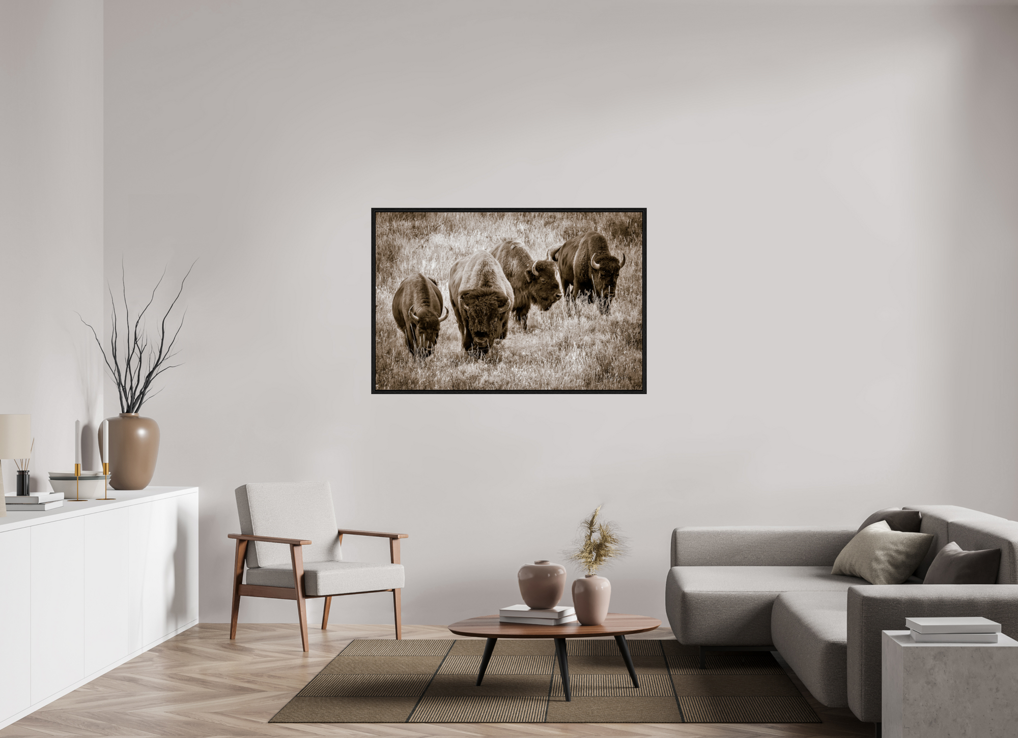 54 x 36″, Floater Frame Bison Harem