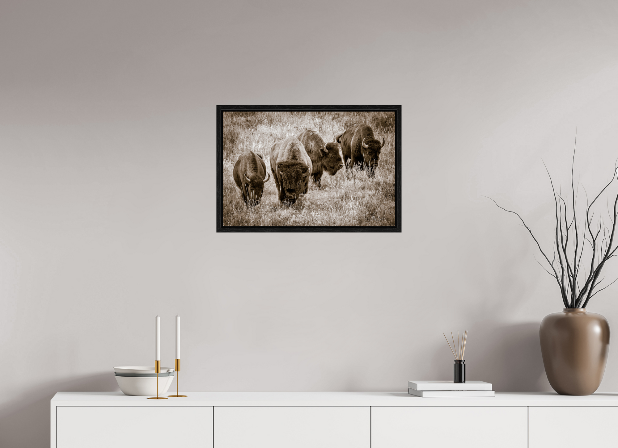24 x 16″, Floater Frame Bison Harem