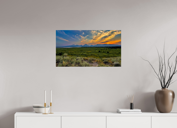 32 x 18″, Metal Sunset on the Tetons