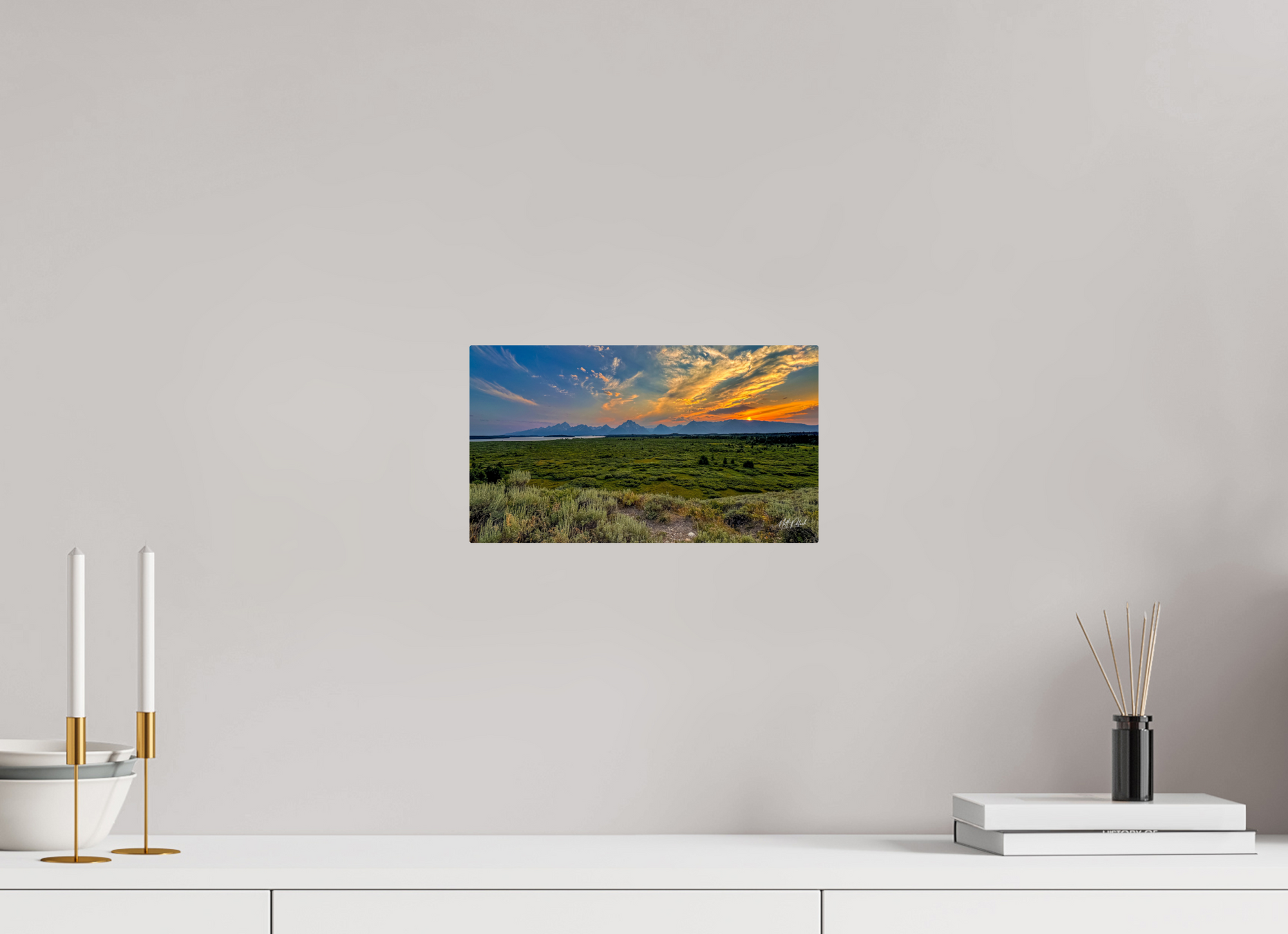 12 x 6.8″, Metal Sunset on the Tetons